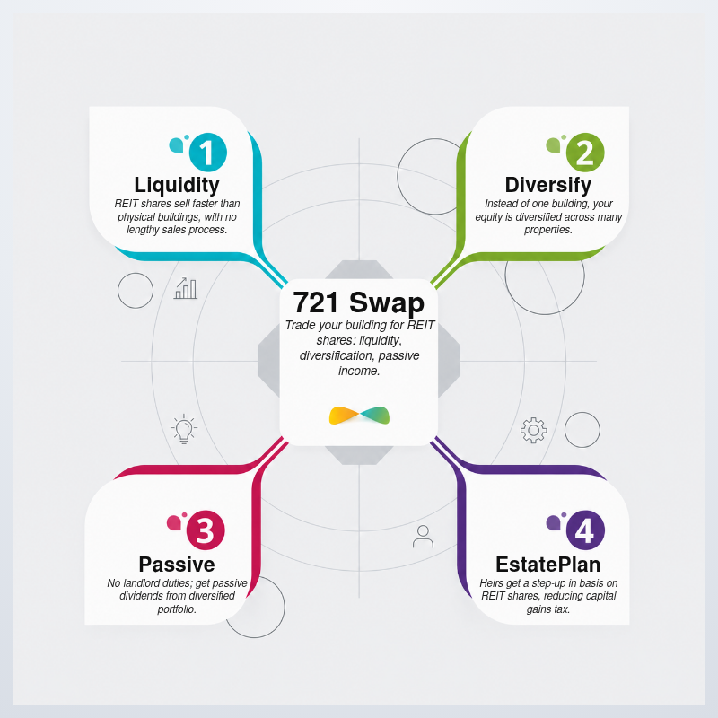Infographic: The Hidden Benefits of a 721 Exchange: Liquidity, Diversification, and Passive IncomeI’ll never forg
