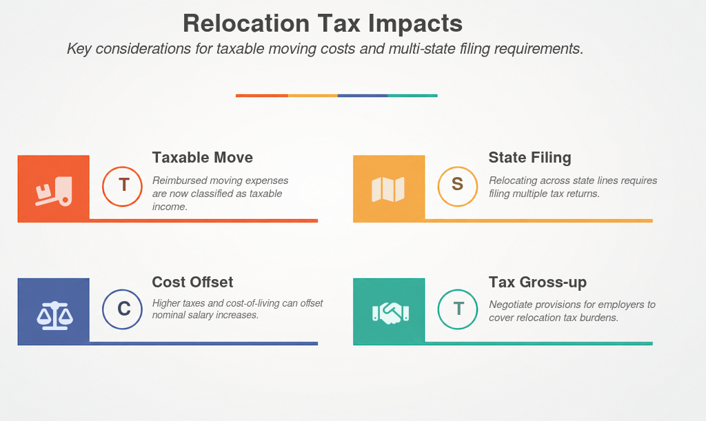 Infographic: The 2018 Tax Cuts and Jobs Act reclassified employer-reimbursed moving expenses as taxable income, i