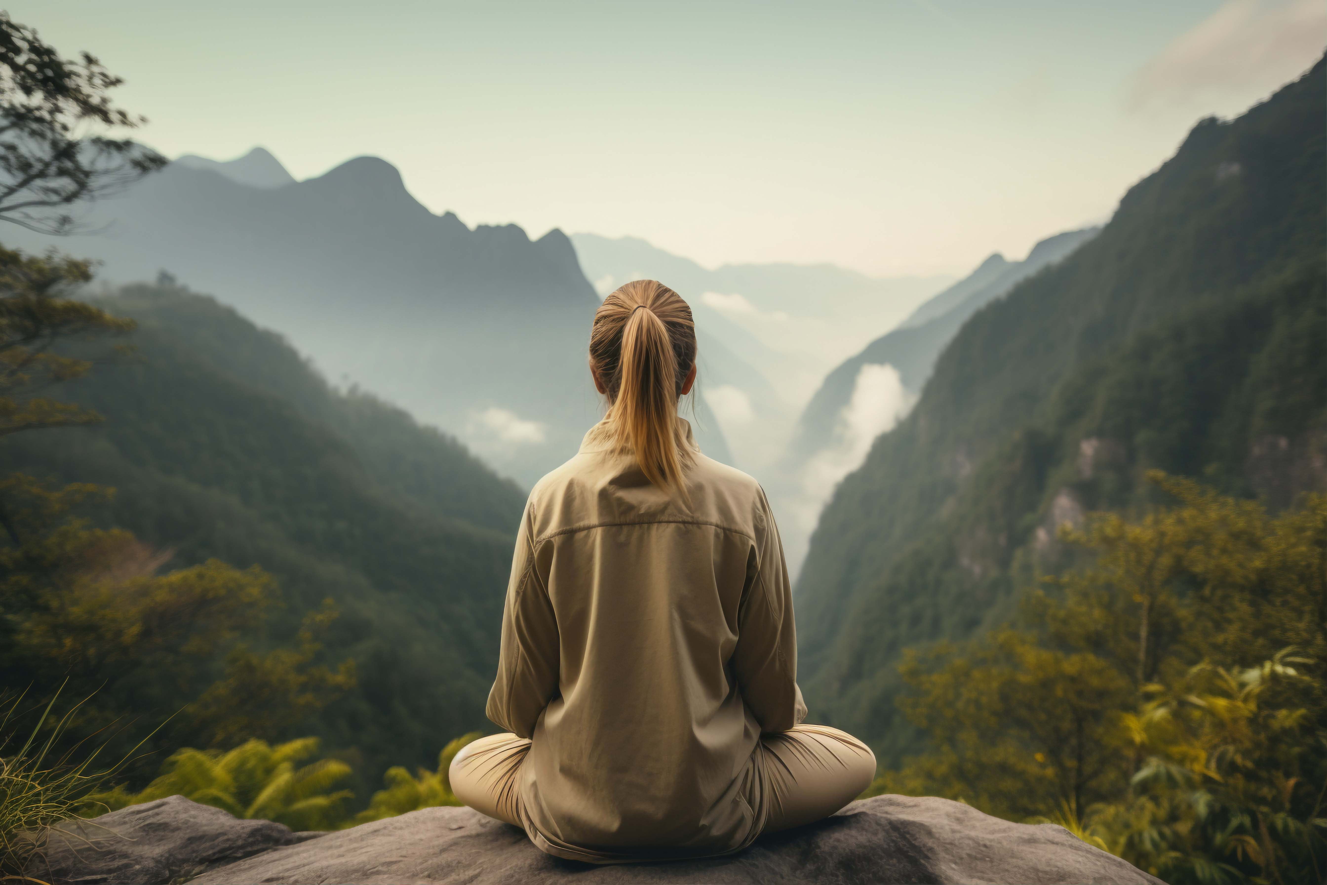 Peace of Mind: portrait person practicing yoga outdoors in nature